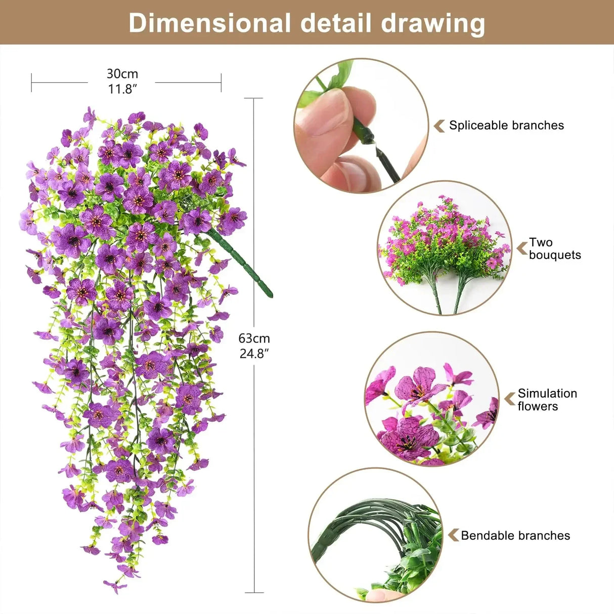 パーティー・インテリア装飾|造花ハンギングフラワー ガーランド2個セット(63cm)