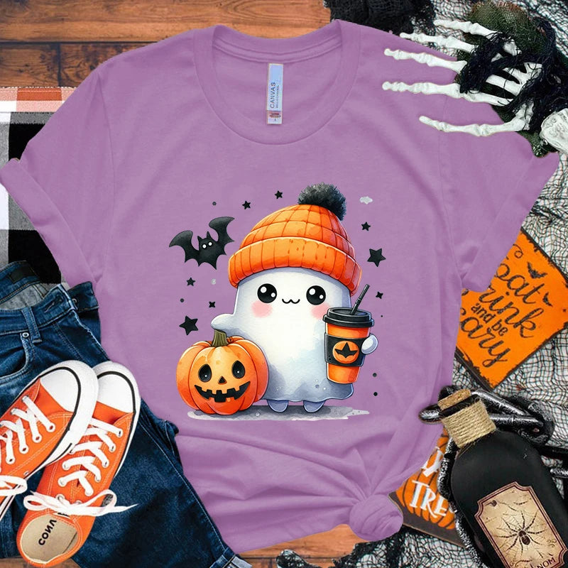 イベント・ハロウィングッズ|キュートなゴースト&パンプキン柄Tシャツ(XXS~4XL)