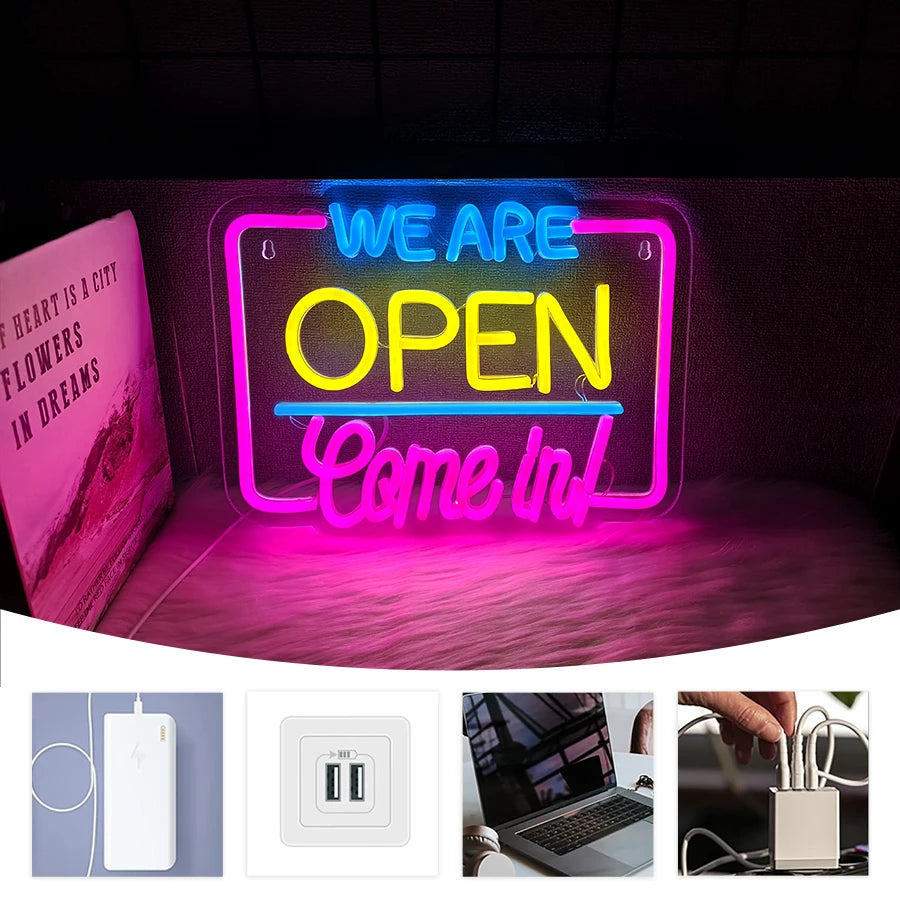 WE ARE OPEN Come In! LEDネオンサイン(ネオン看板)