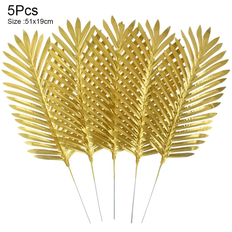人工トロピカルヤシの葉・5個入り・ゴールドシルク・タートルリーフ