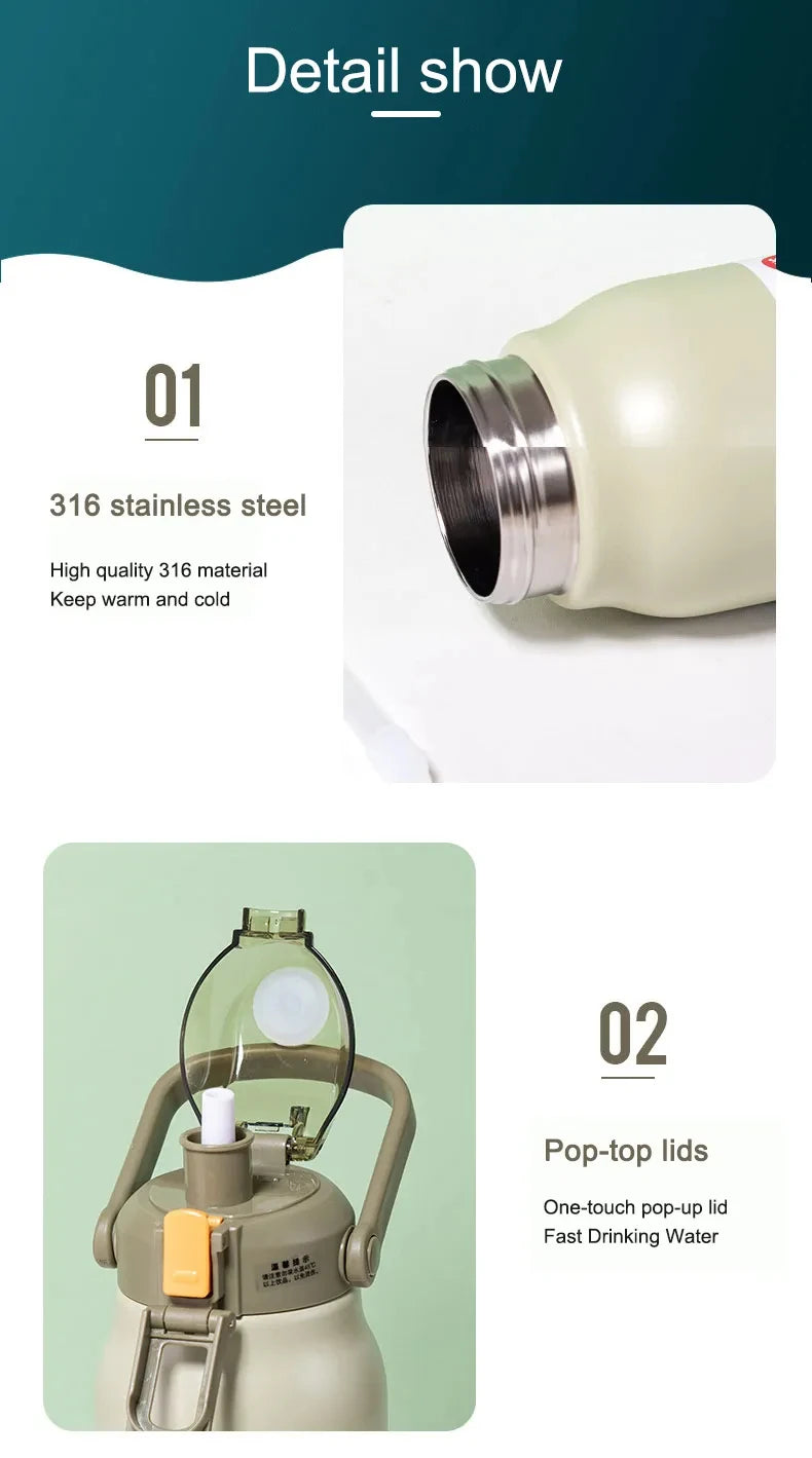 |イベント・ノベルティ用品 | 大容量サーモボトル ストロー付き ステンレス | 1.7L