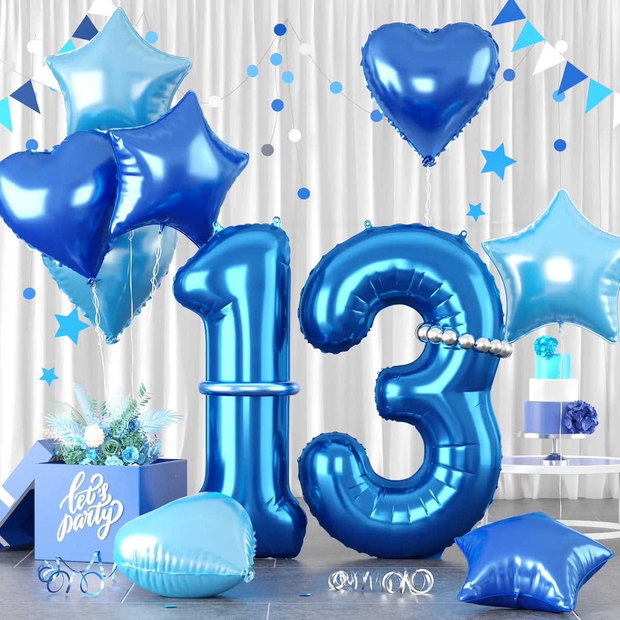青い数字&ハートバルーンセット