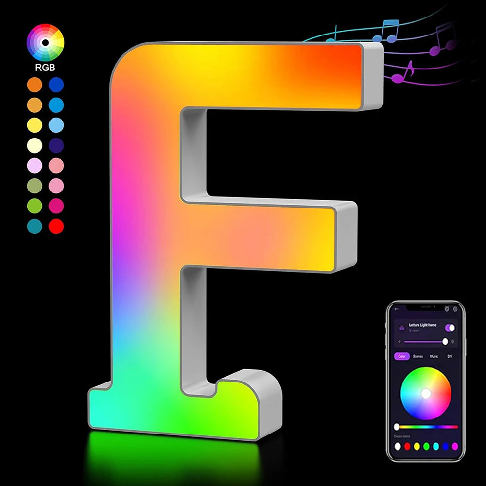 【LED装飾】LEDライト・デコレーションライト(数字/アルファベット)調光可能 レインボーカラー