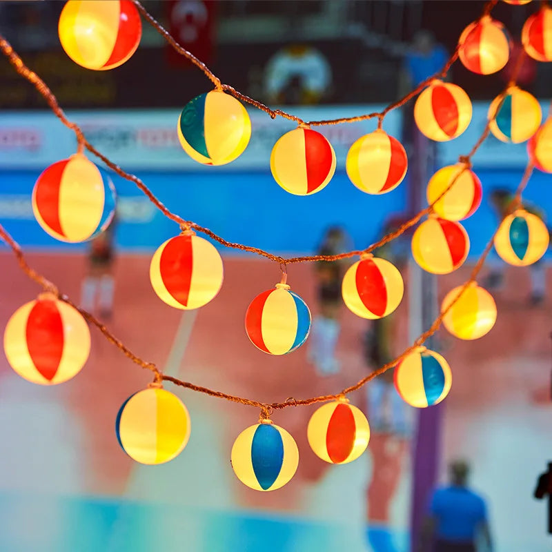 イベント・ハロウィン装飾|野球・サッカー・ビーチバレーボール型LEDストリングライト(1.5M/3M/6M)