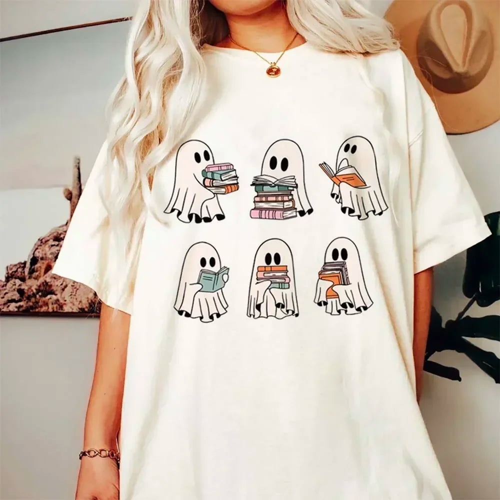 イベント・ハロウィングッズ|レトロゴースト漫画柄カジュアルTシャツ(M~3XL)