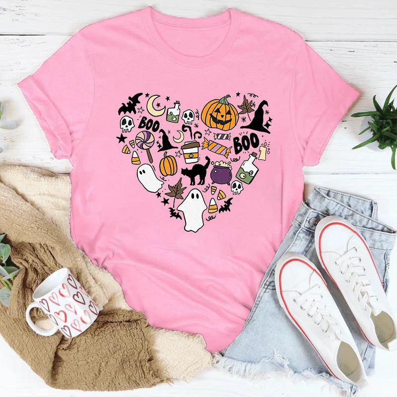 イベント・ハロウィングッズ|レディース パンプキンハート柄 Tシャツ(XS~4XL)
