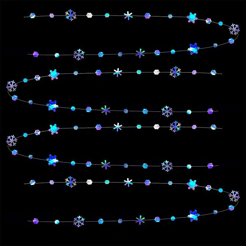 イベント・クリスマス装飾|虹色スノーフレークガーランド 4m