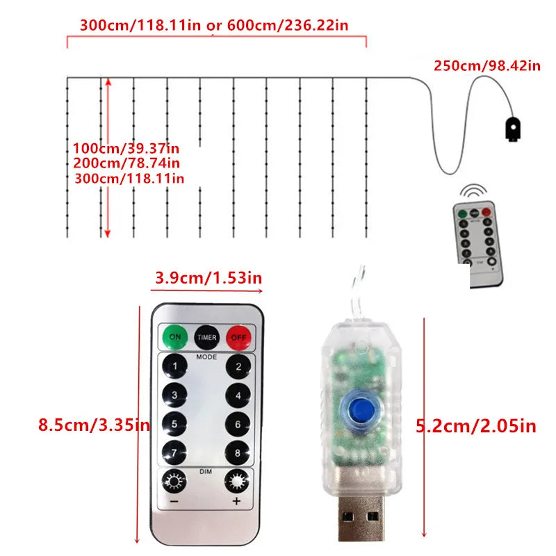 イベント・クリスマス装飾|LEDカーテンライト USB接続(幅3M/4M/6M) リモコン操作可能