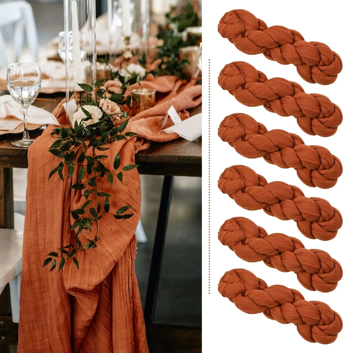 インテリア・パーティ装飾 | ワッシャー加工テーブルランナー6枚セット | 全長1.8m/3.4m/4m