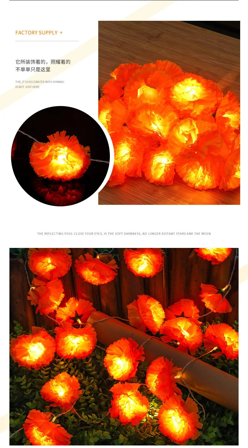 イベント・ハロウィン装飾|マリーゴールドガーランドライト デコレーション(1.5M/3M)