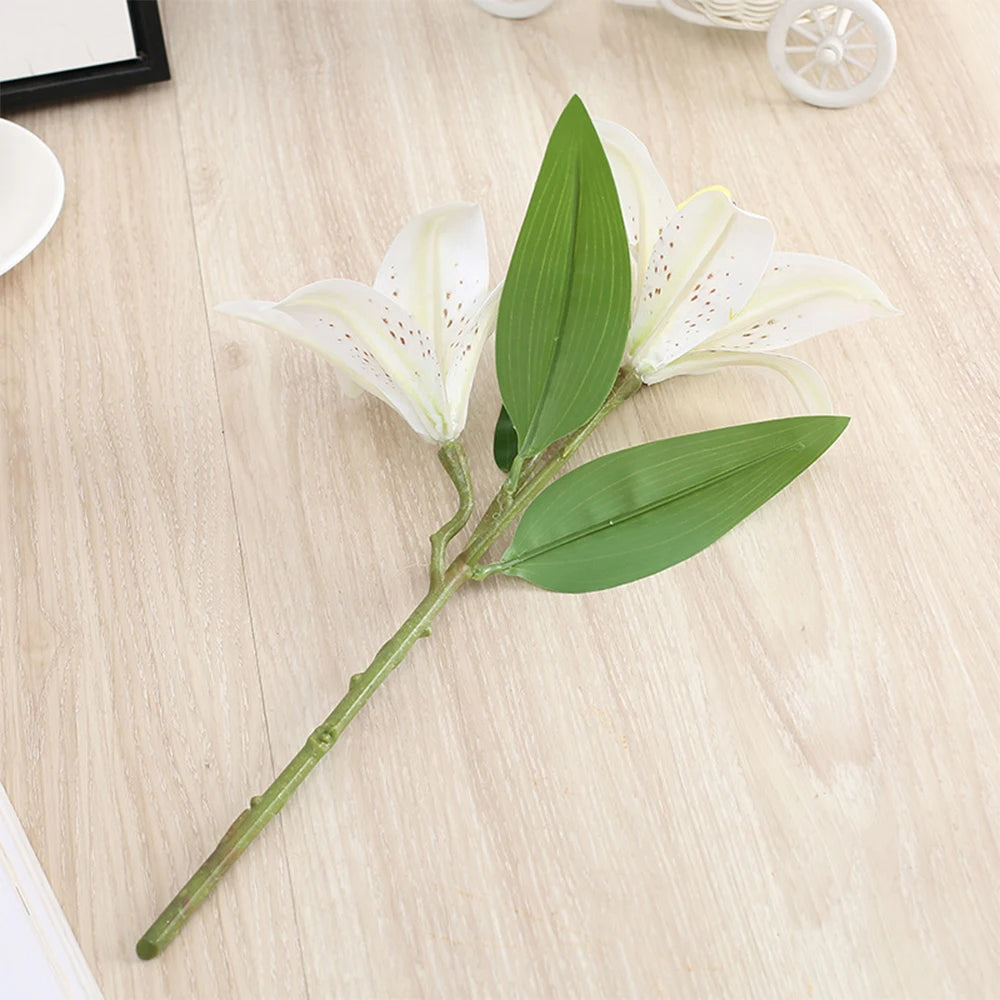 本物そっくりの3Dプリントユリの枝造花・白いフェイクフラワー・結婚式・家庭