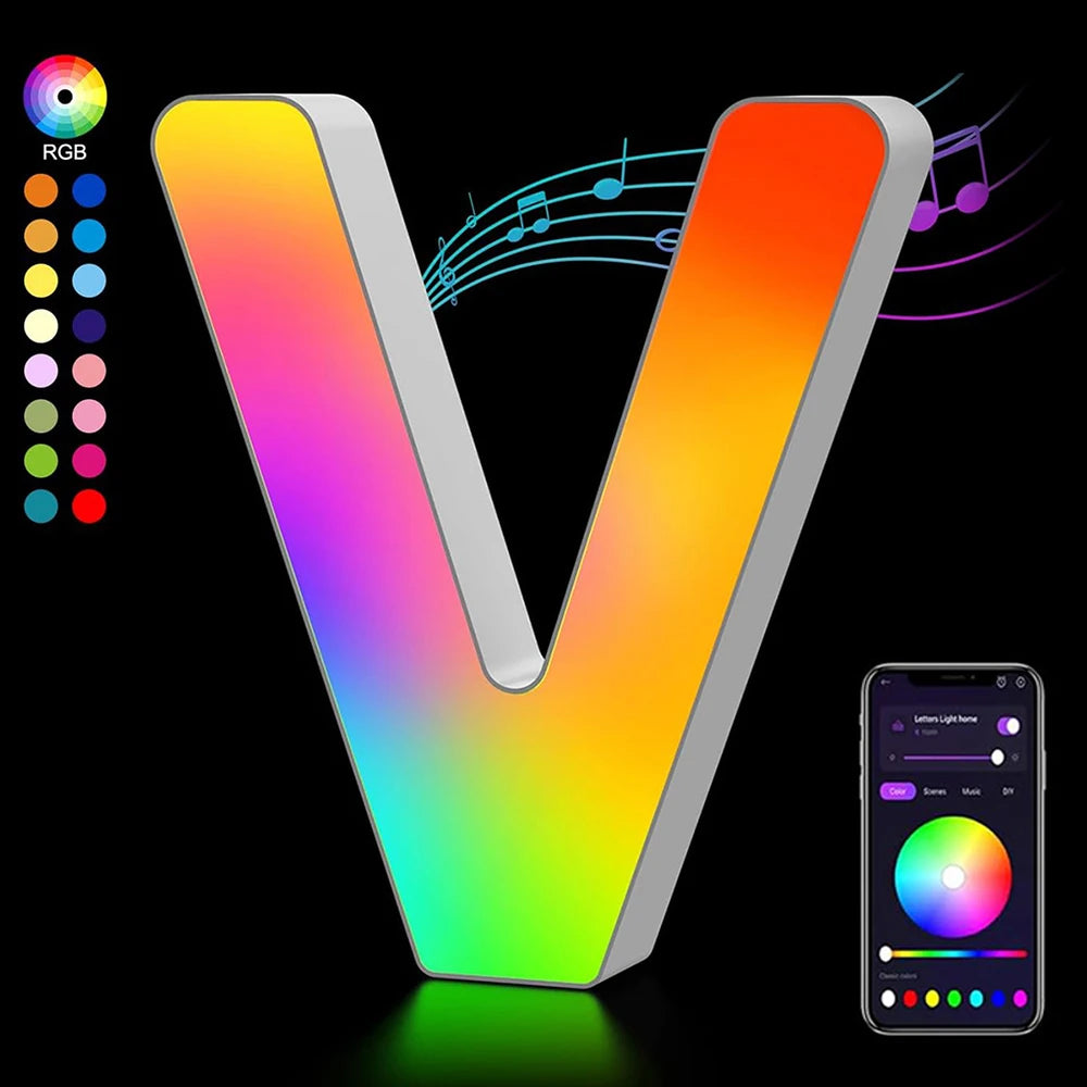 【LED装飾】LEDライト・デコレーションライト(数字/アルファベット)調光可能 レインボーカラー