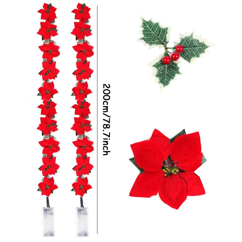 イベント・クリスマス装飾|ポインセチア LEDライト ガーランド
