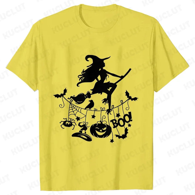 イベント・ハロウィングッズ|レディース ハロウィン魔女柄Tシャツ (S~XXL)