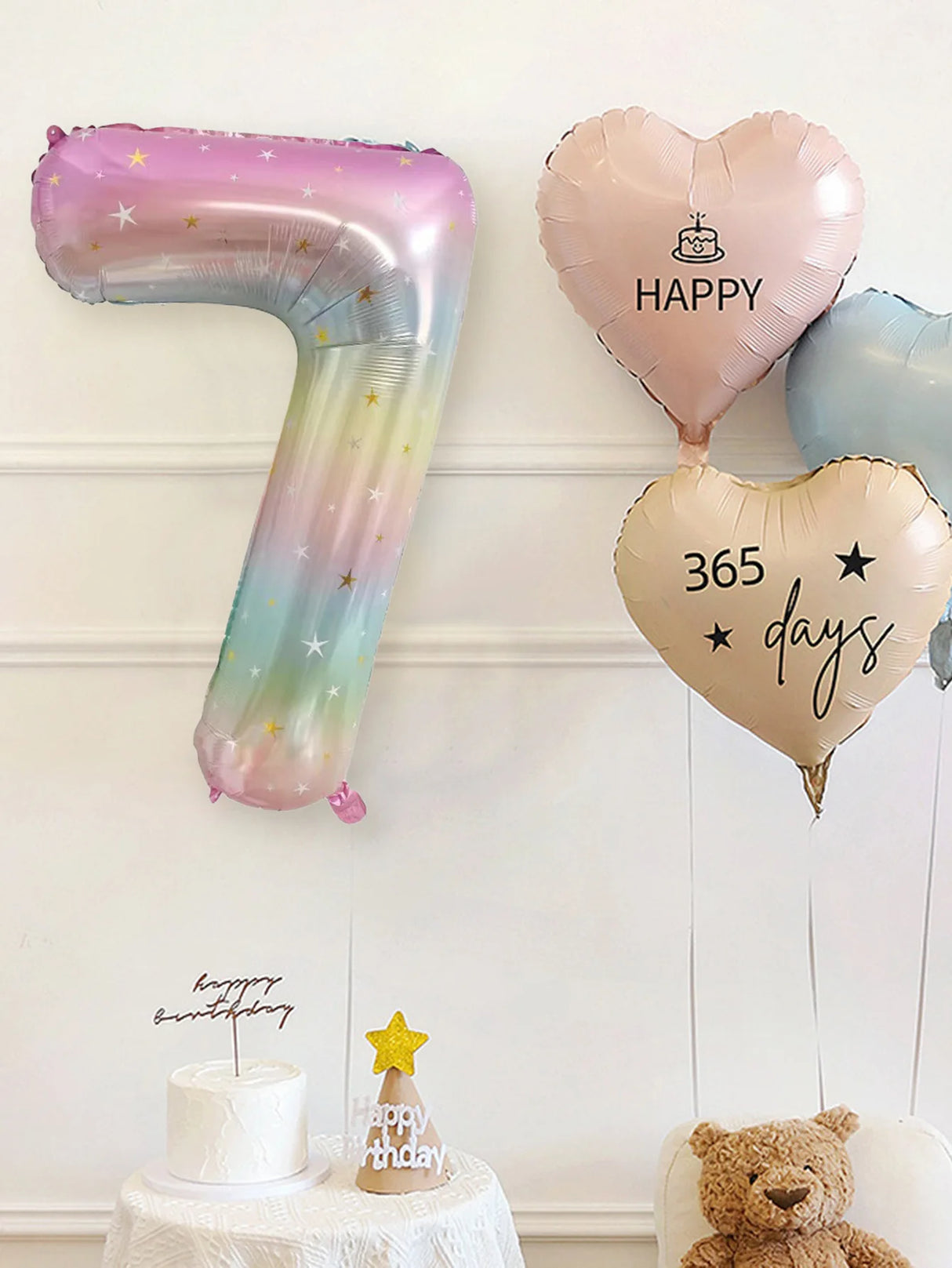 バルーン装飾 数字・バタフライなどレインボーカラーバルーン 誕生日用