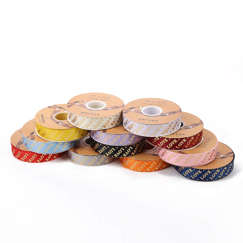 ゴールド箔LOVEグログランリボン 50ヤード