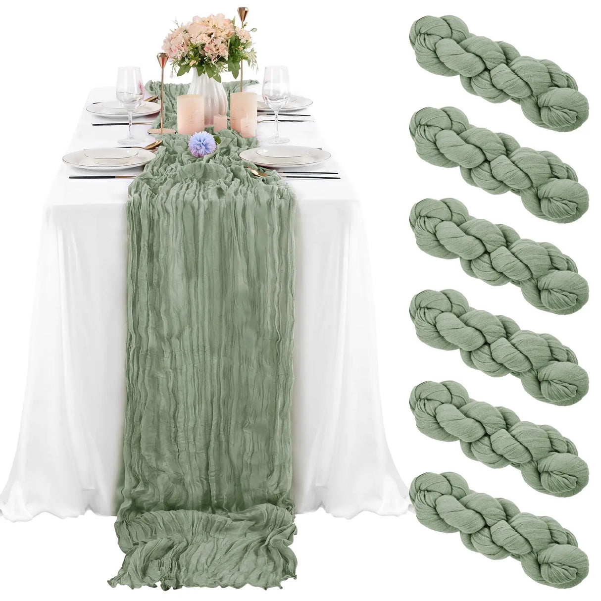 インテリア・パーティ装飾 | ワッシャー加工テーブルランナー6枚セット | 全長1.8m/3.4m/4m