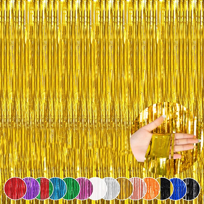 パーティー・インテリア装飾 メタリックカラーカーテン 幅1M 長さ1M/2M/3M フリンジタイプ