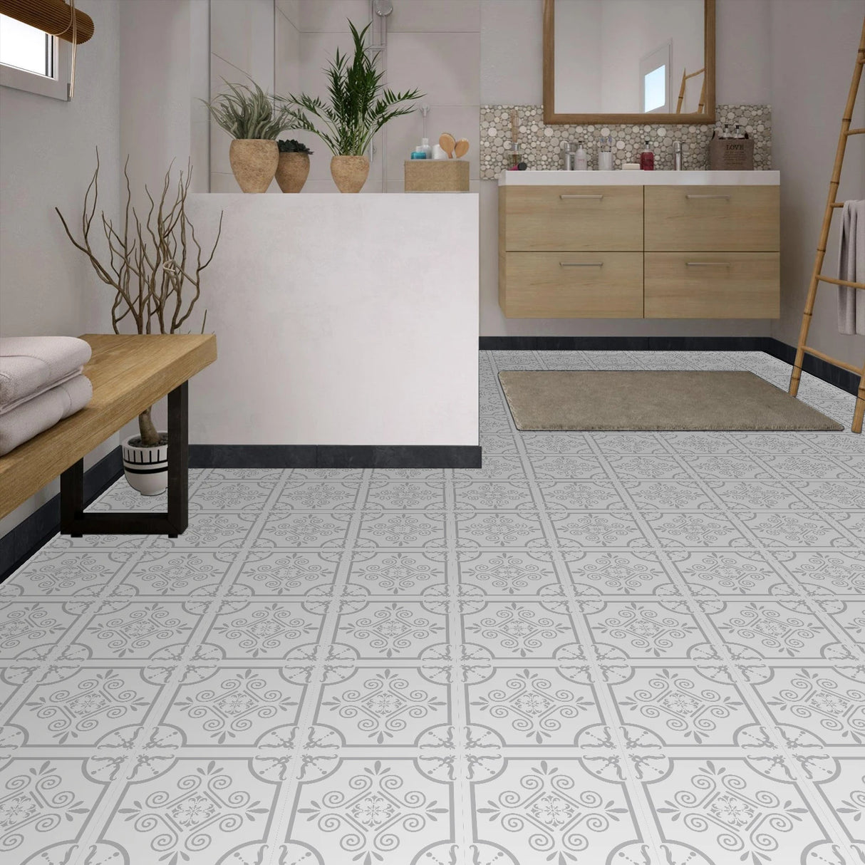 DIYフロアシート モダン柄タイル風パターンシート ステッカー 幅20cm x 300cm