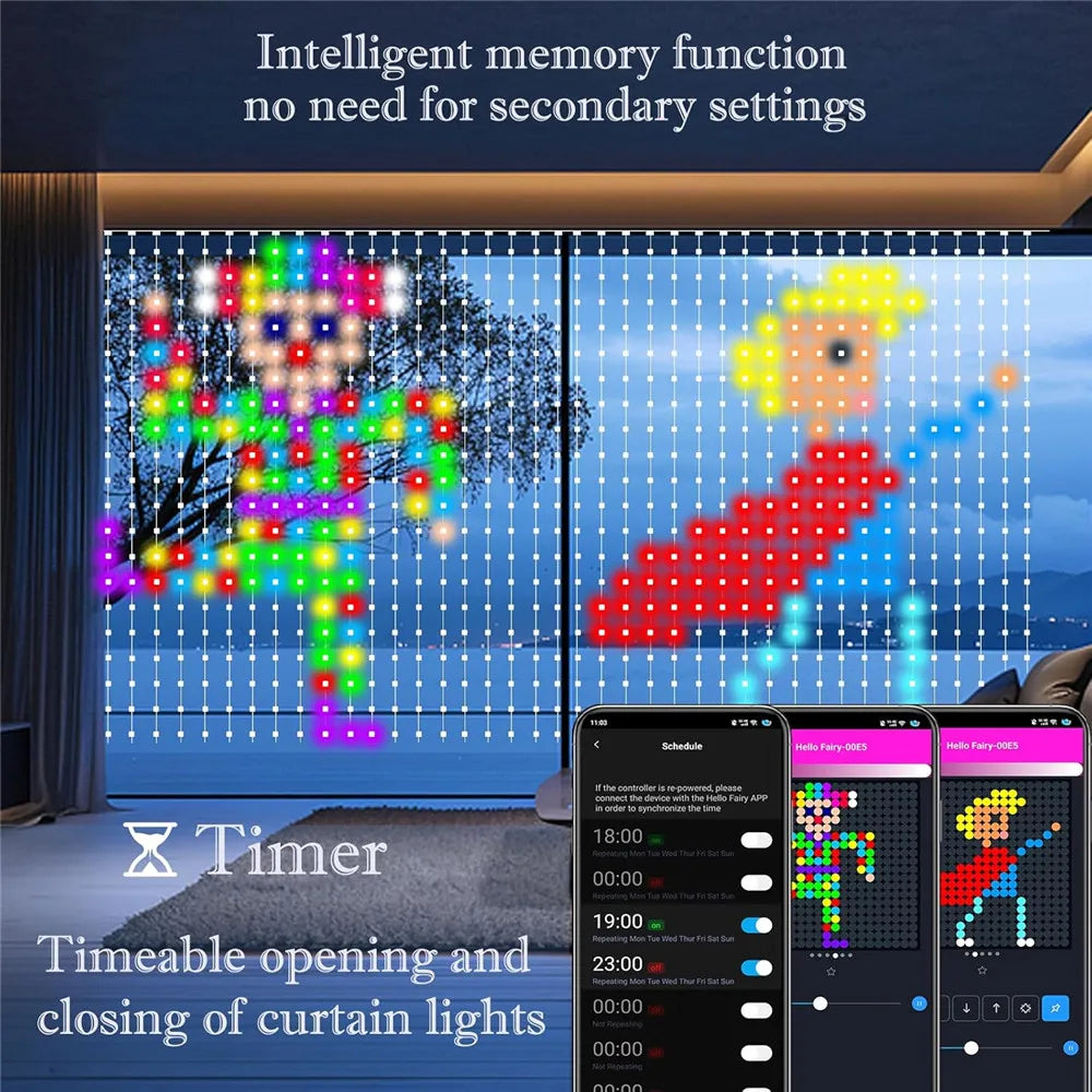 カーテンライト|イベント・クリスマス装飾|1600万色発色!LEDカーテンライト 音楽・アプリ対応(幅2M/3M)