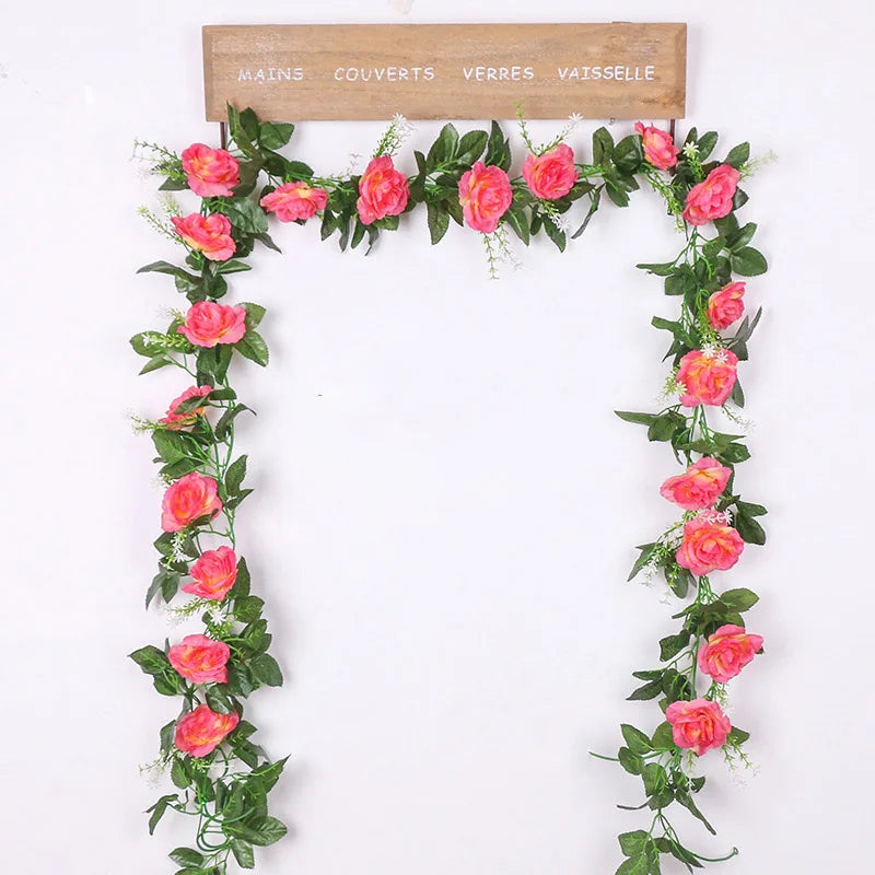 パーティー・インテリア装飾|造花シルクローズガーランド(約2.2M)