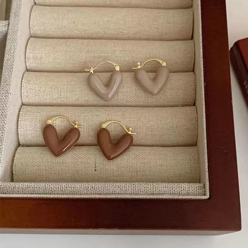 ワインレッドハート型ペンダントイヤリング