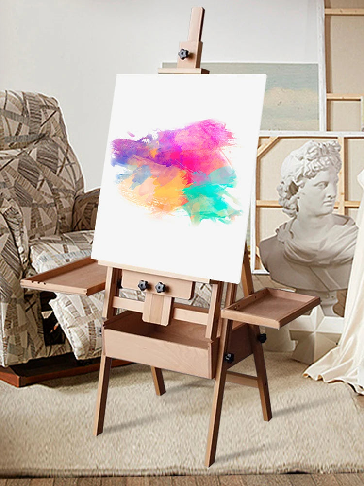 引き出しトレイ付き多機能ブナ材イーゼル