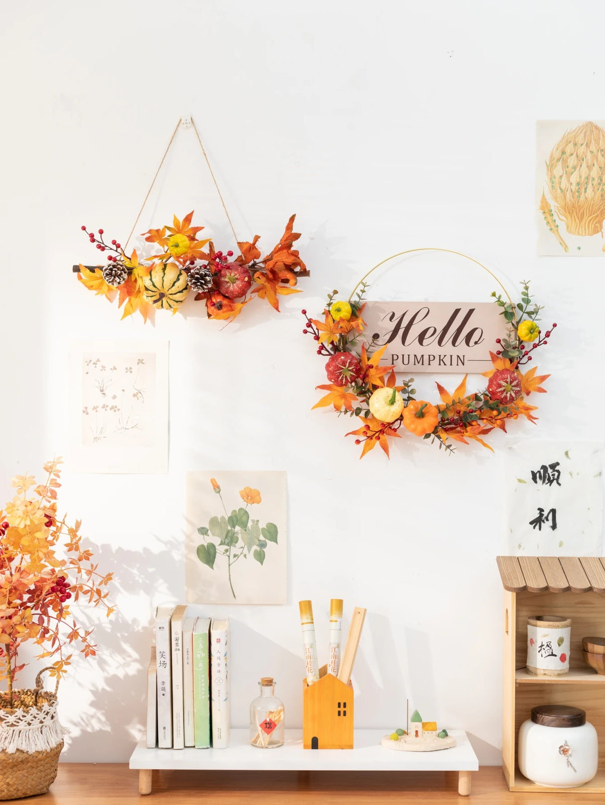 イベント・ハロウィングッズ|リース カボチャとメープルで彩る