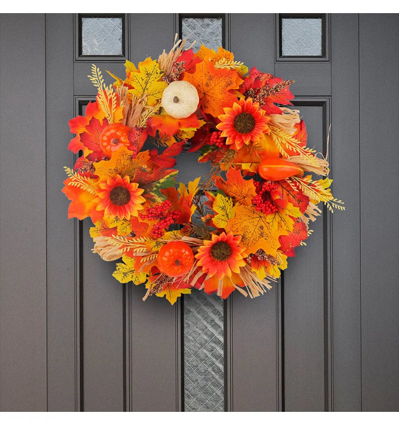 イベント・ハロウィングッズ|秋色リースカボチャとメープルリーフ装飾