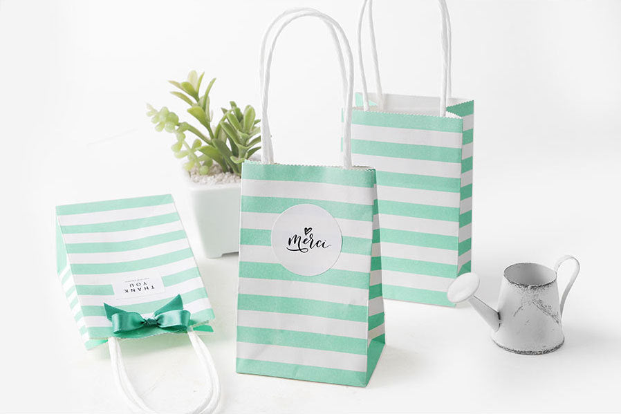 |ノベルティ用品 | ストライプ柄ミニギフトバッグ 10個セット | 7.5×12×5㎝