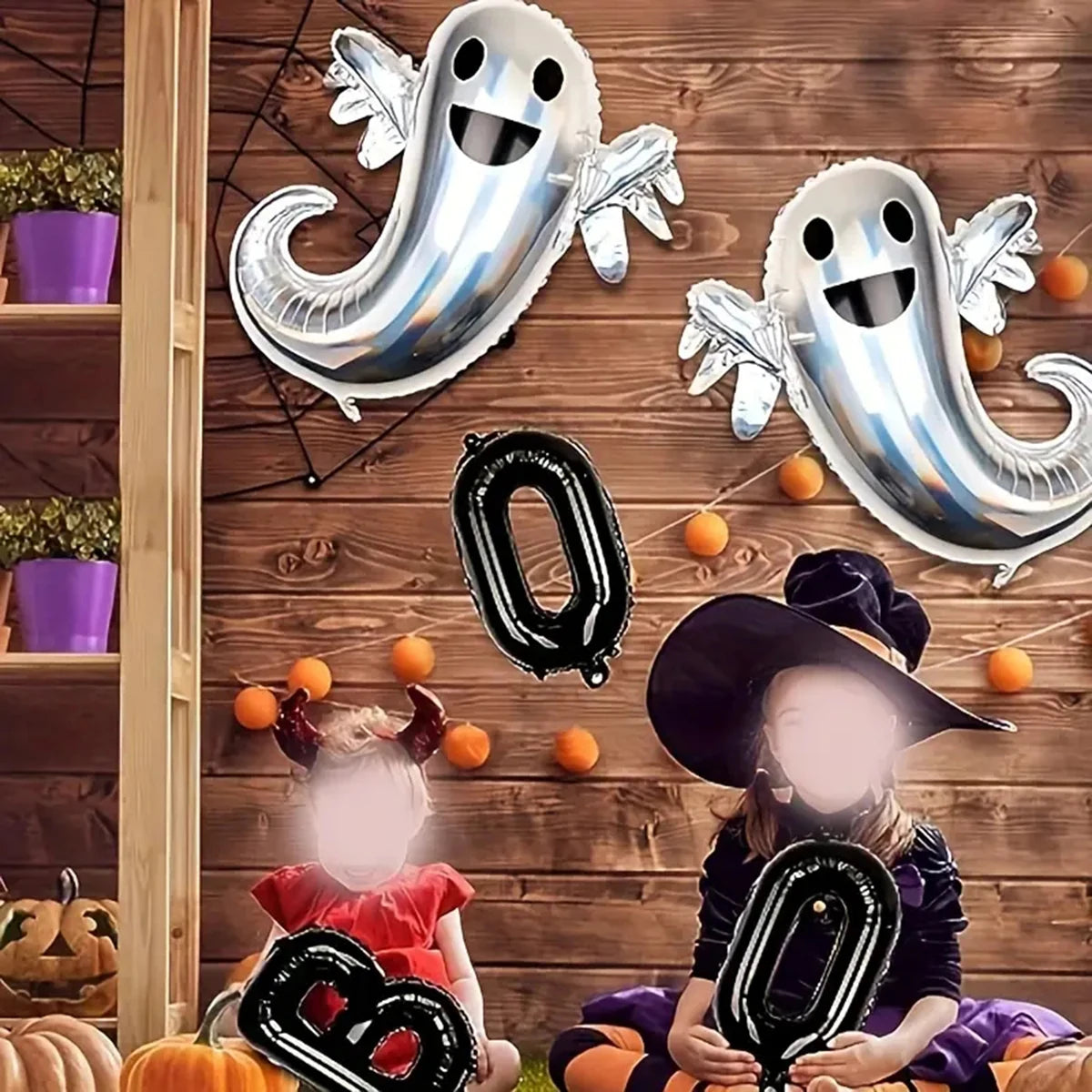 イベント・ハロウィン装飾|シルバーゴースト型バルーンセット(3個/5個)