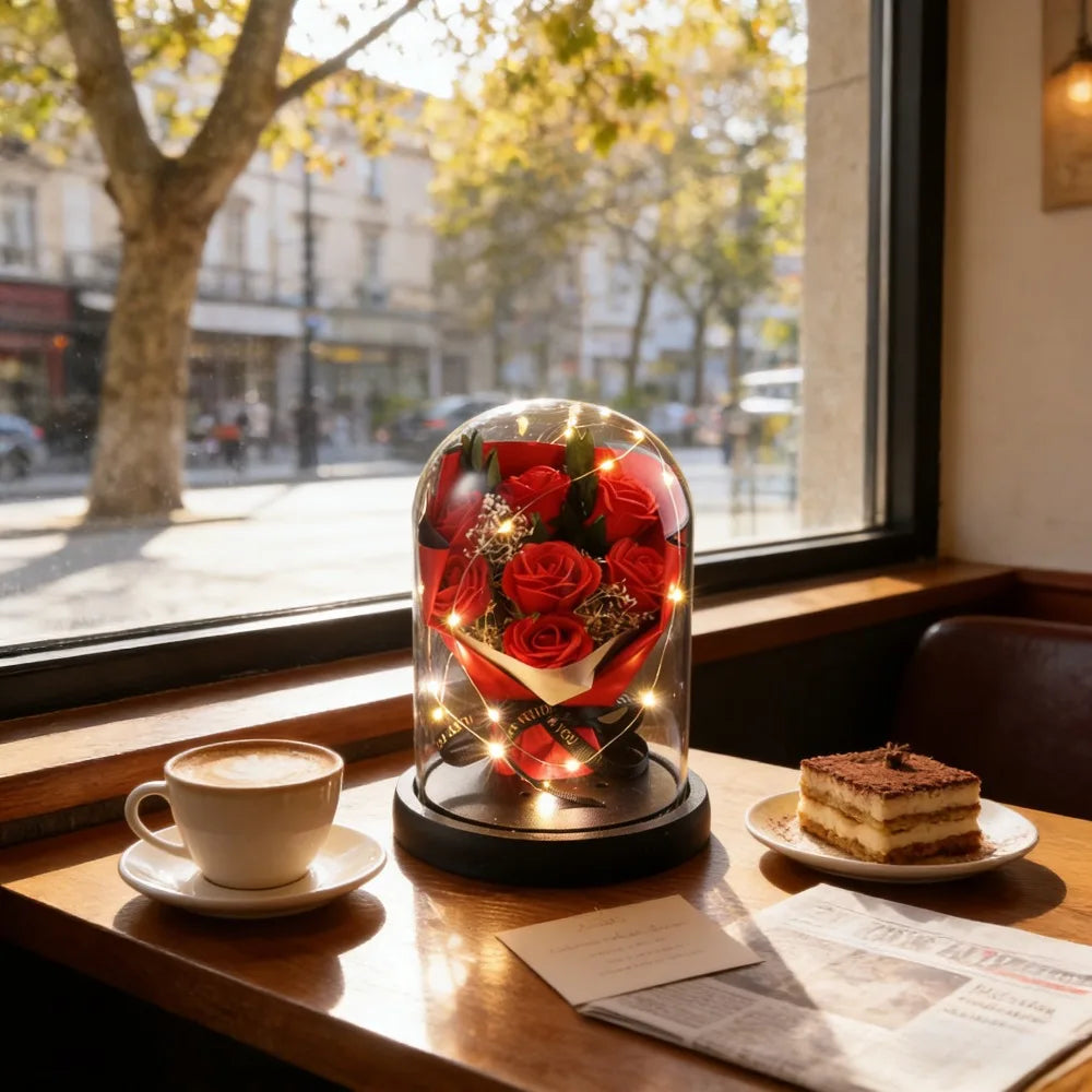 星空ガラスカバーの永遠のバラ