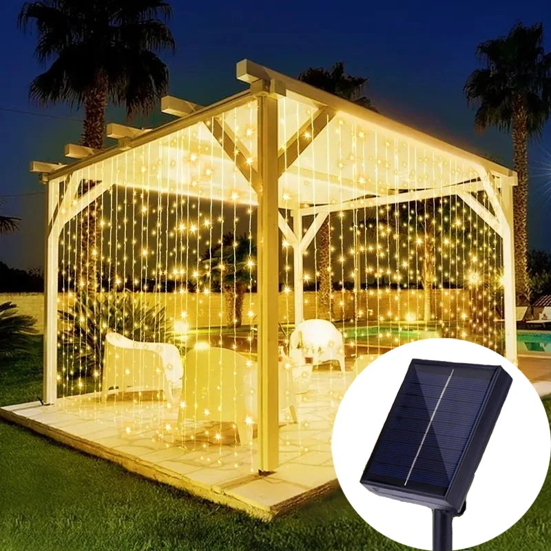 カーテンライト|ソーラーライト|イベント・クリスマス装飾| ソーラー式 LEDカーテンライト8モード(3M/6M)