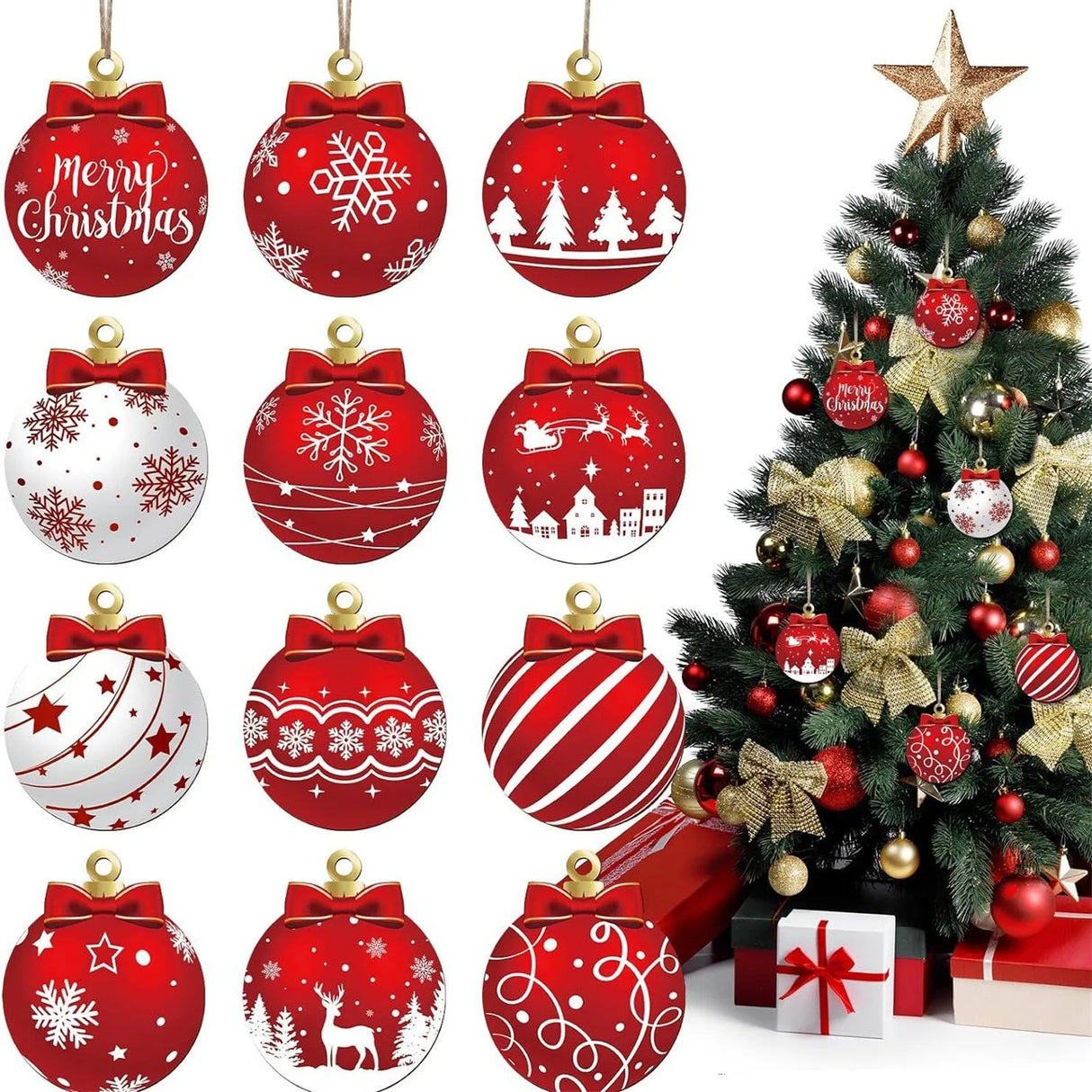 イベント・クリスマス装飾|12個セット 木製オーナメント
