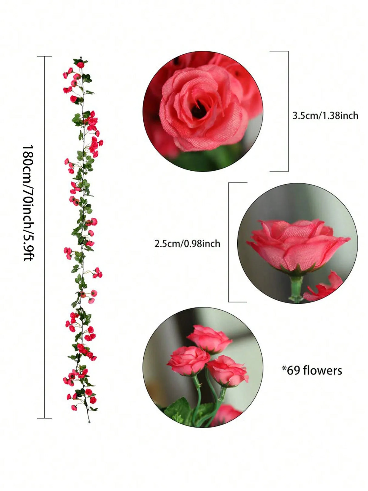 パーティー・インテリア装飾|造花ローズガーランド2個セット(1.8M)