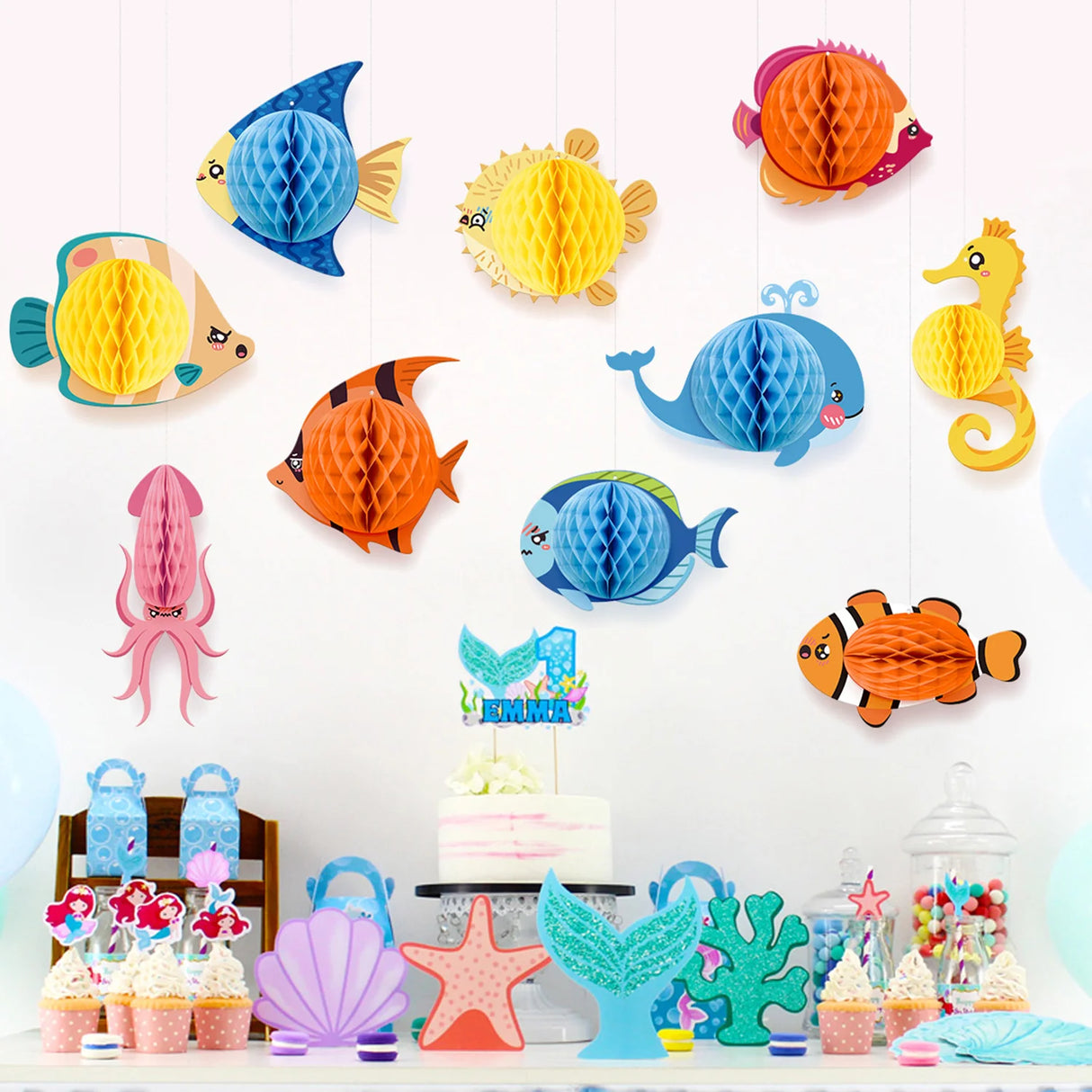 海の生き物 ハニカム飾り 吊り下げ装飾 パーティー装飾 海テーマ