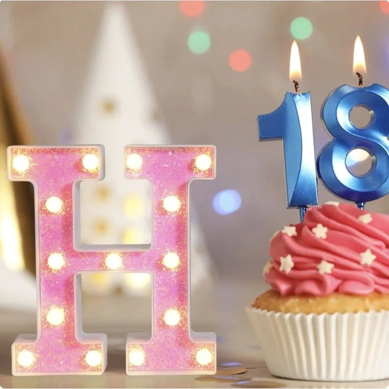 【LED装飾】LEDライト・デコレーションライト(ハート/数字/アルファベット)ピンク 16cm