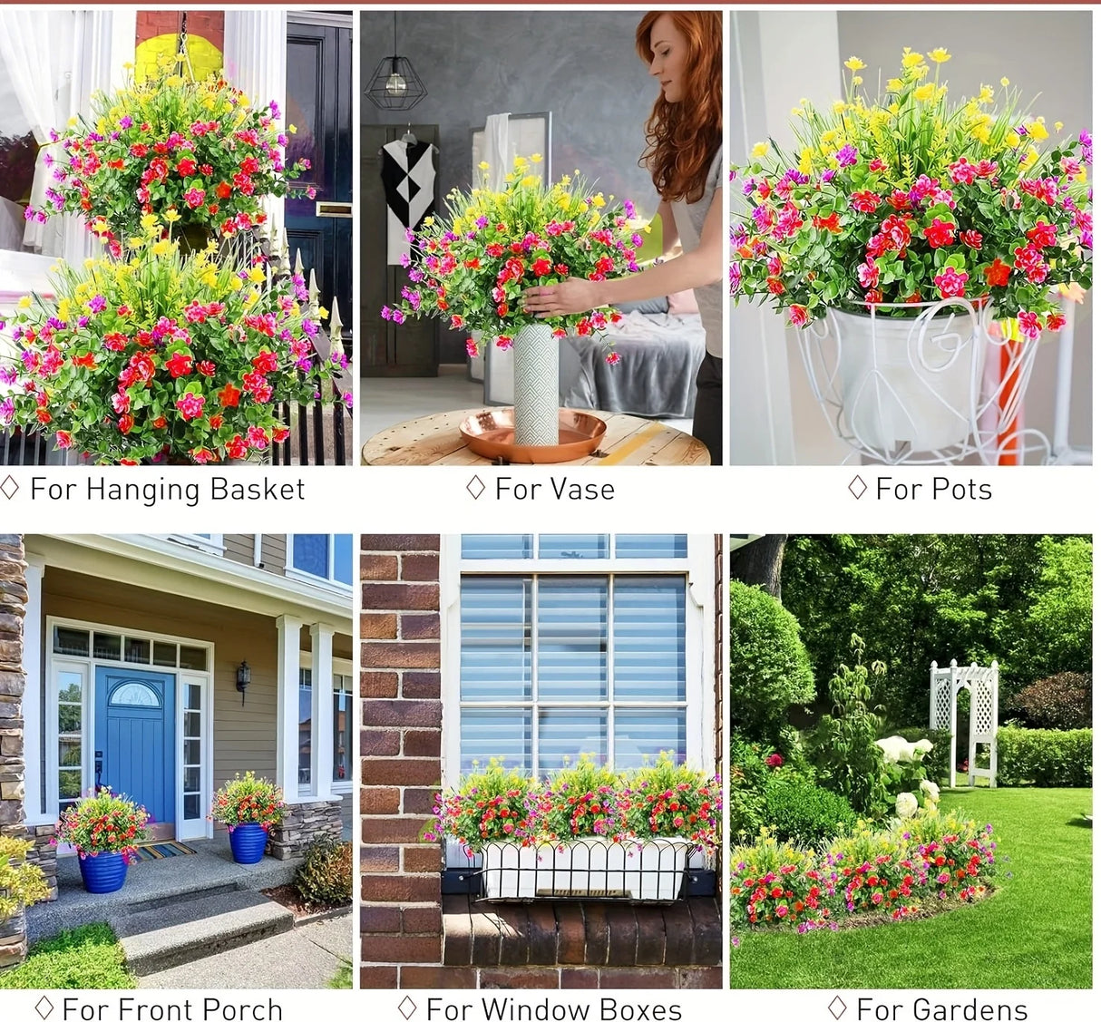 パーティー・ガーデン装飾|屋外用UV耐性カラー造花セット