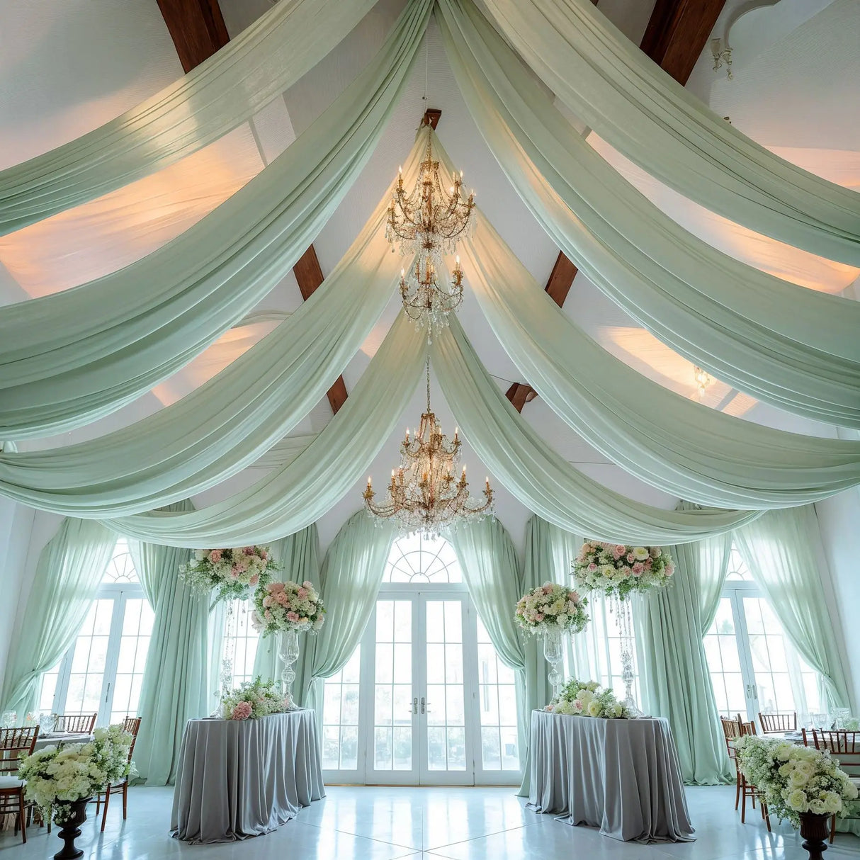 ウェディング用シアードレープ天井装飾カーテン