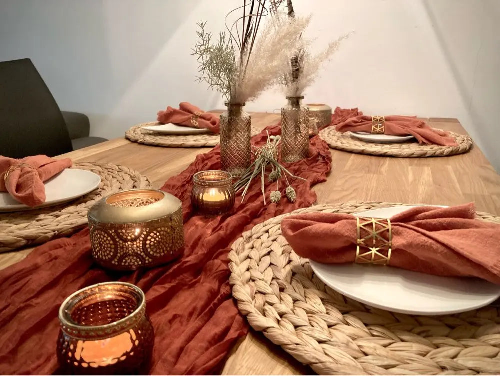 インテリア・パーティ装飾 | ワッシャー加工テーブルランナー6枚セット | 全長1.8m/3.4m/4m