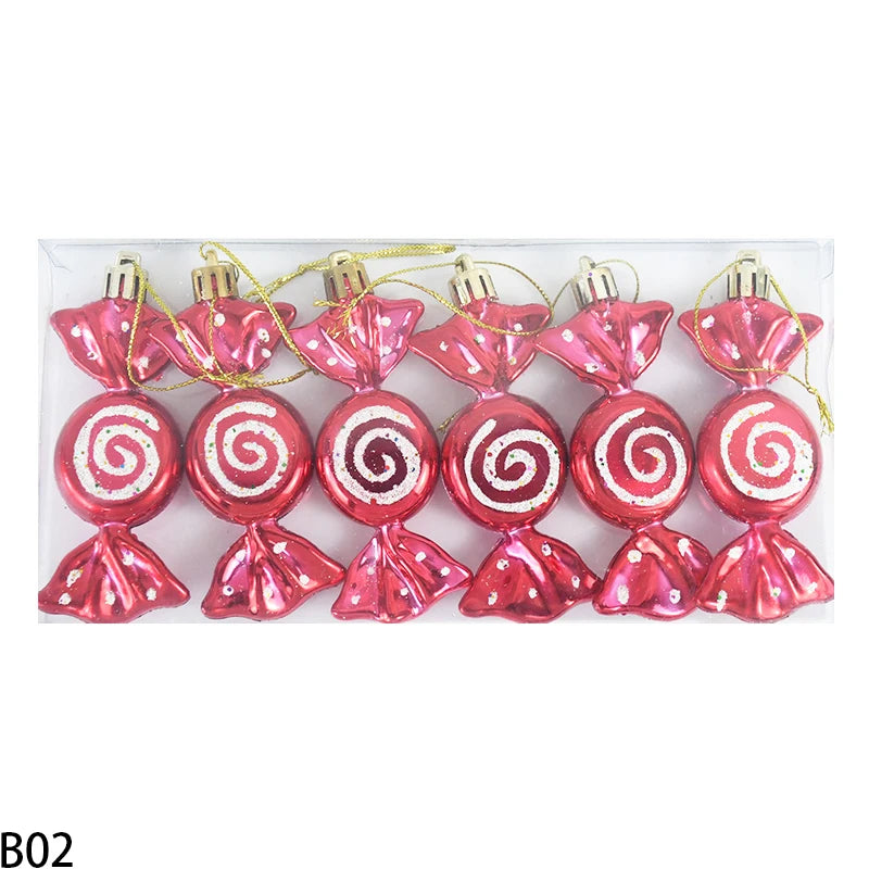 【クリスマス・インテリア用装飾】可愛い!キャンディー型オーナメントセット(6個入)