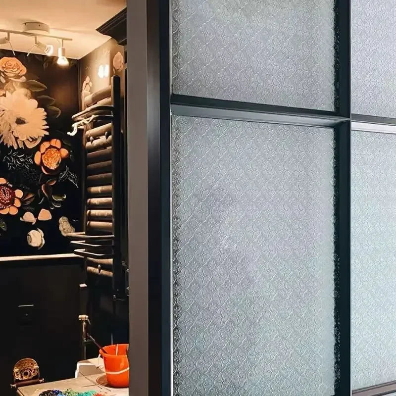 【静電気吸着】レトロなベゴニアの花柄ガラスフィルム / UVカット&断熱効果