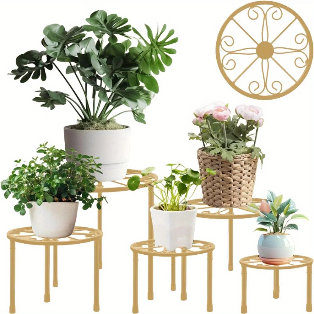 屋内外対応ゴールド植木鉢ホルダーセット