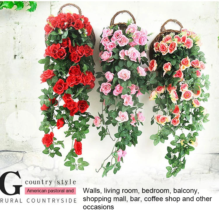 造花ハンギングローズ&アイビー壁掛け
