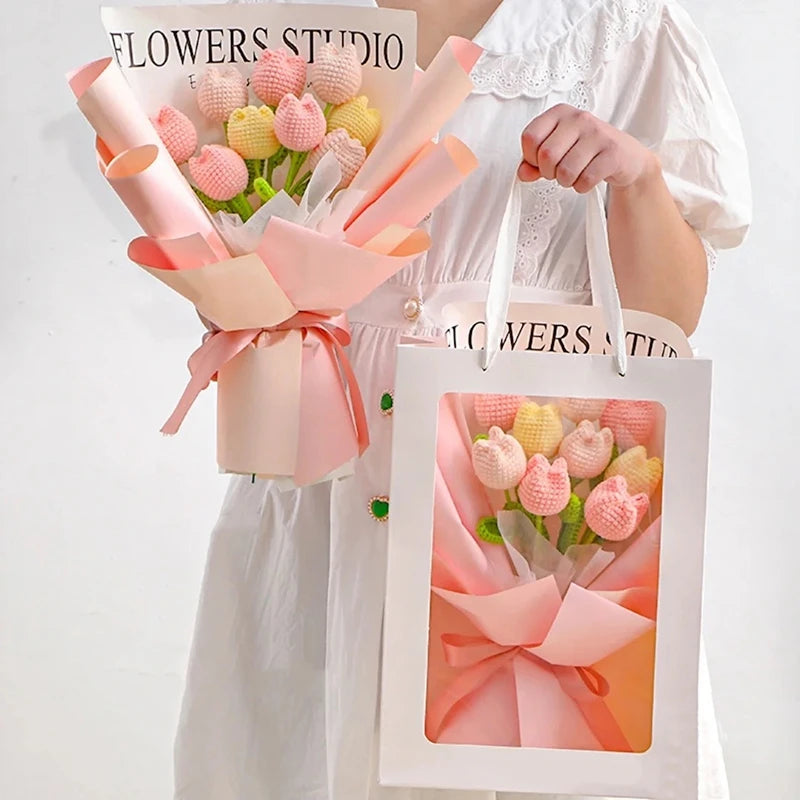 パーティー・インテリア装飾|アレンジメント用造花 かぎ針編みハート・チューリップ(40c)