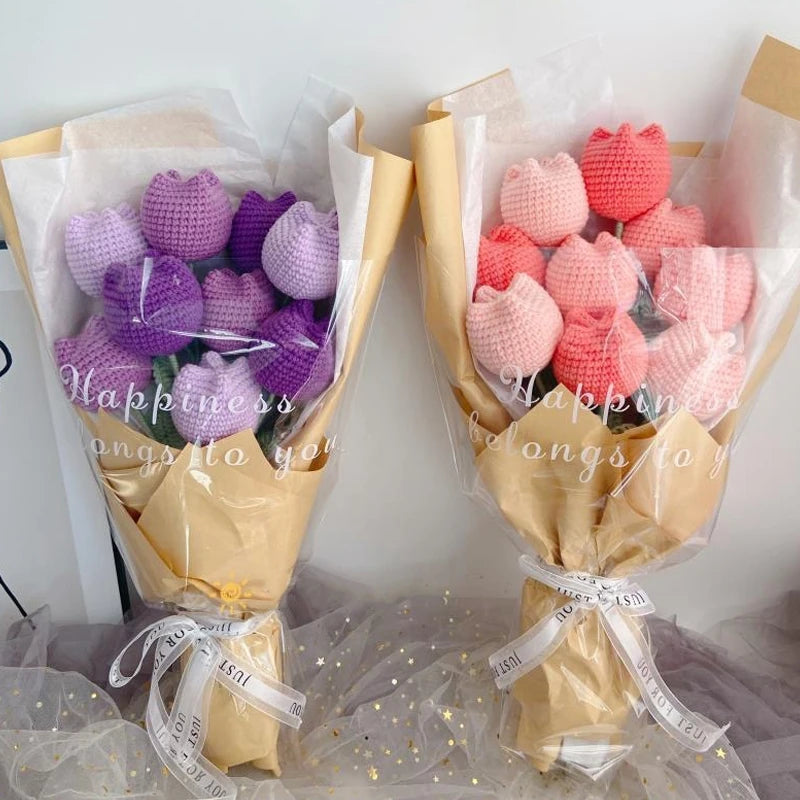 パーティー・インテリア装飾|アレンジメント用造花 かぎ針編みハート・チューリップ(40c)