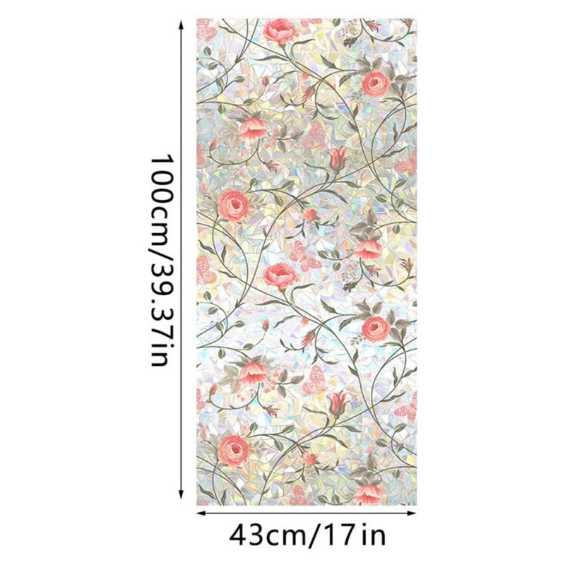 フラワー柄ステンドグラス風 ウィンドウフィルム(UVカット・静電気吸着タイプ)