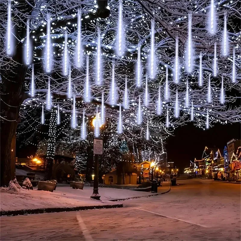 カーテンライト|イベント・クリスマス装飾|LED流星雨8連ライトUSB接続(幅2.8M)