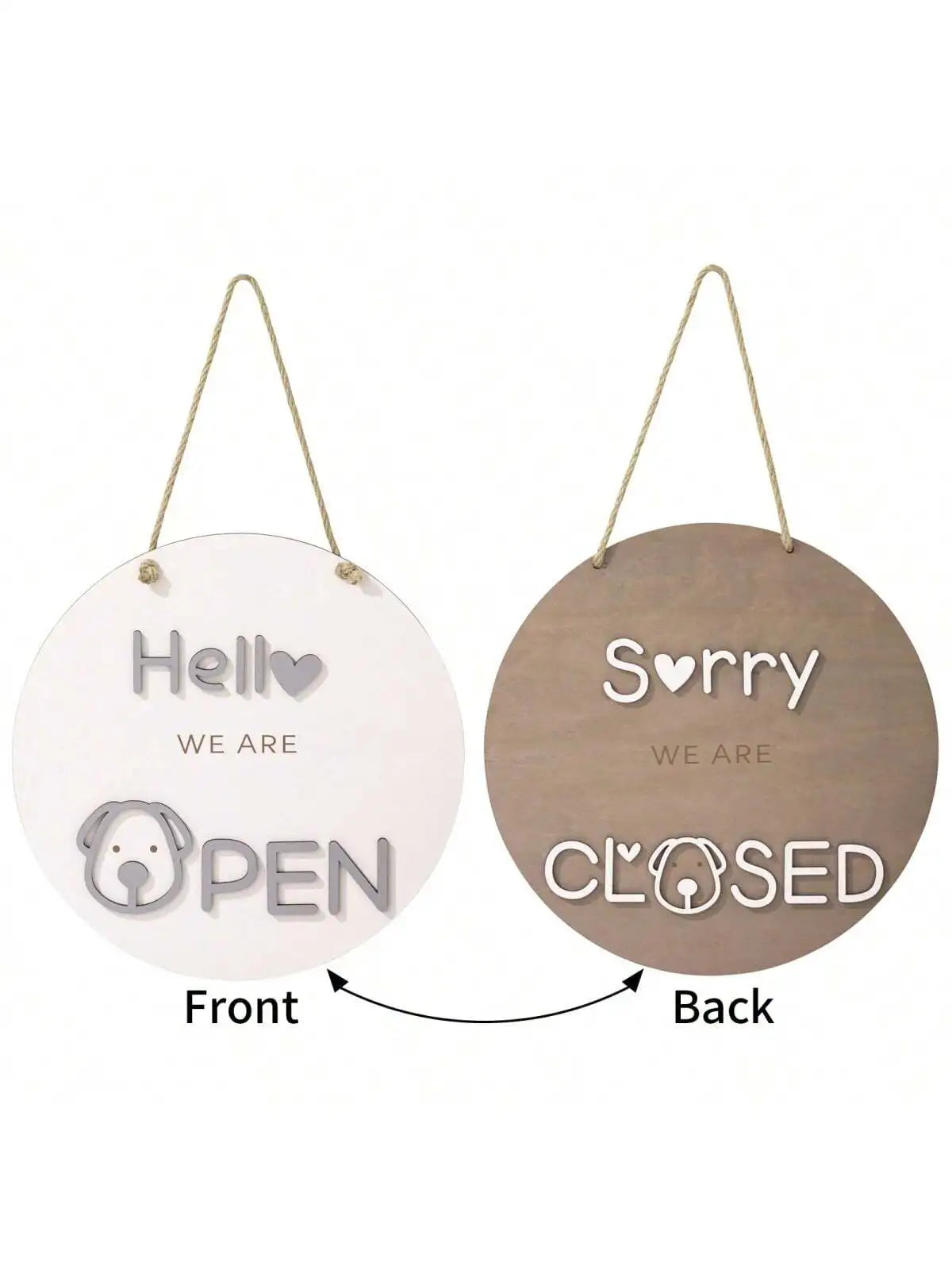 3D両面オープン&クローズ木製ボード吊り下げ看板(ウサギ/イヌ)