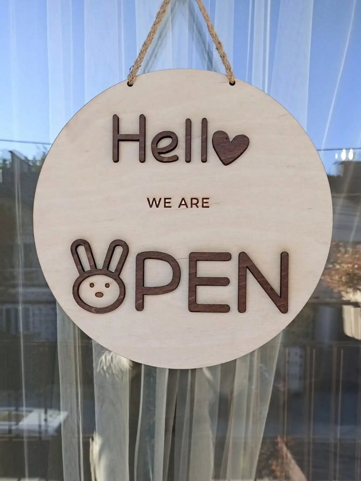 3D両面オープン&クローズ木製ボード吊り下げ看板(ウサギ/イヌ)